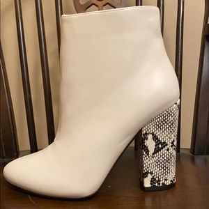 White Snake Skin Heel Booties